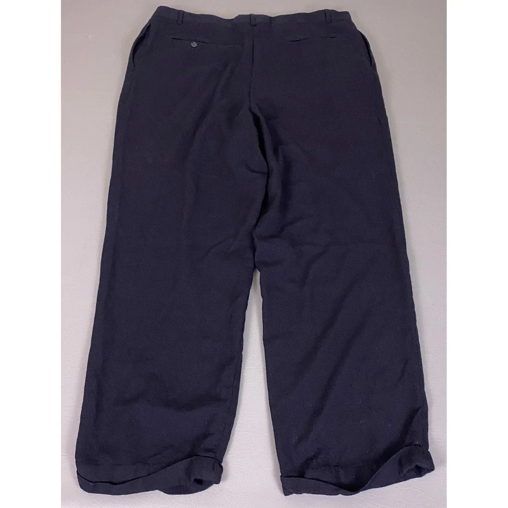 Vintage Dress Pants Mens Size 38x30 Navy Blue Pleated Cuffed High Rise Relaxed